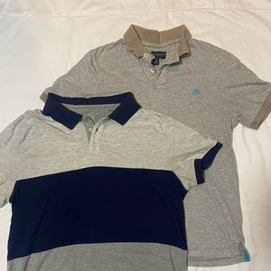 Lot of two polo shirts gray/blue and gray. One small one large